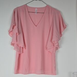 Zenana Outfitters Light Pink Ruffle Sleeve Blouse